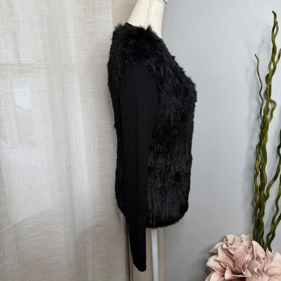Gianni Versace Versus Rabbit Fur Knit Wool Sweater Black Cardigan IT 42 US 6 - Picture 4 of 15
